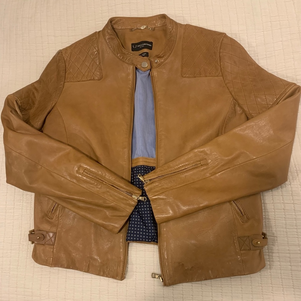 Bod & Christensen cognac leather moto jacket SZ L